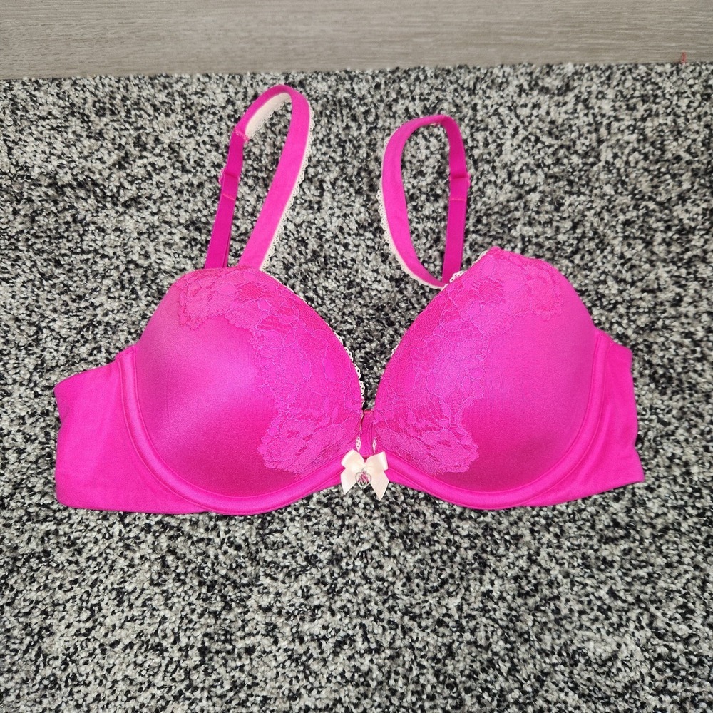 victorias secret body by victoria Padded Push Up bra Hot Pink Lace Women's 34B